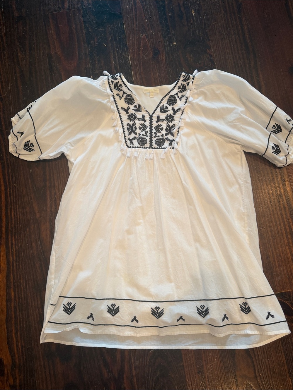 Chelsea & Violet White Dress with Black Embroidery